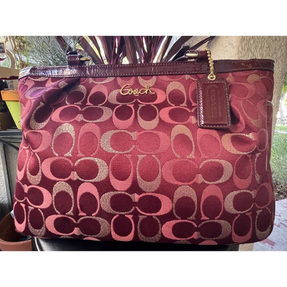 Coach Handbags - Coach F18106 Burgundy Sateen Gallery Lurex Tote
